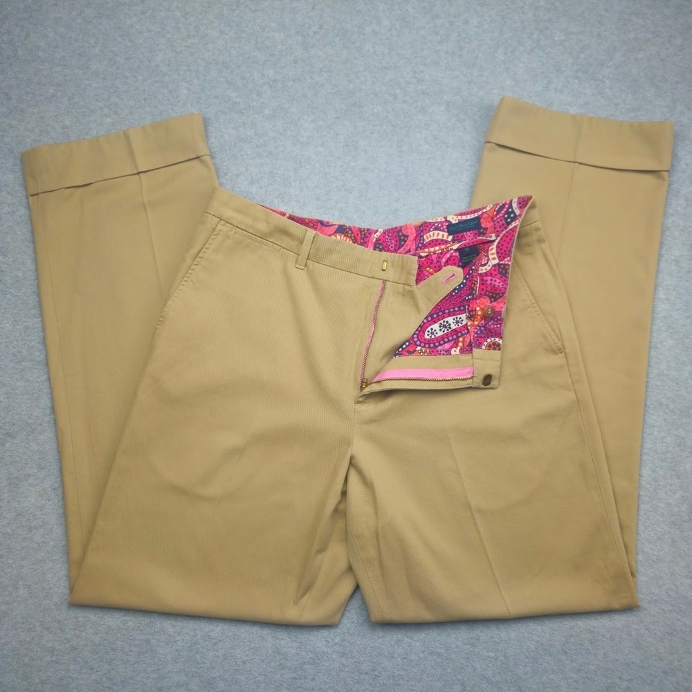 Lilly Pulitzer Men's Stuff Khaki Chino Pants Waist 34 Vibrant Paisley Lining